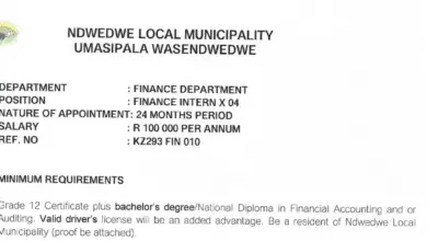 Four(4) Finance Internships With A Salary of R100 000 Per Annum At Ndwedwe Local Municipality South Africa